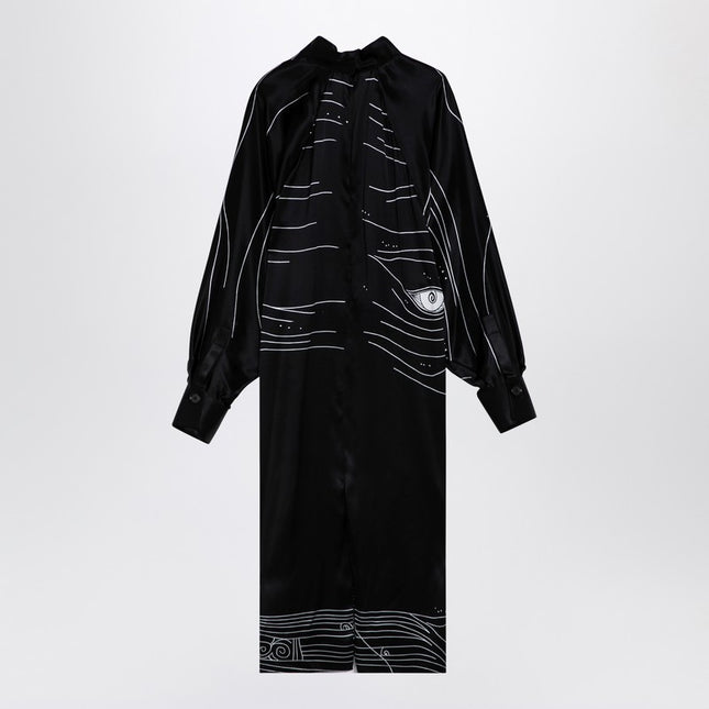 Ferragamo Black silk satin midi dress
