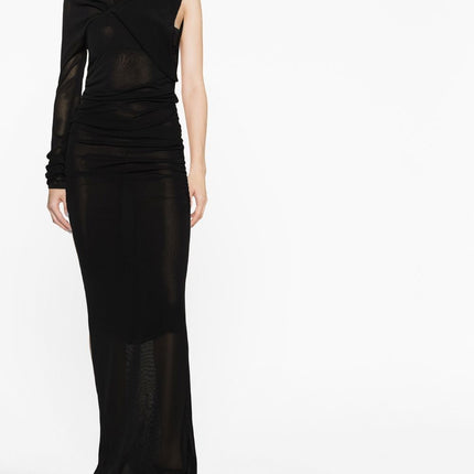 Saint Laurent semi-sheer one-sleeve long dress
