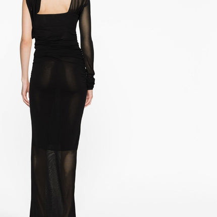 Saint Laurent semi-sheer one-sleeve long dress