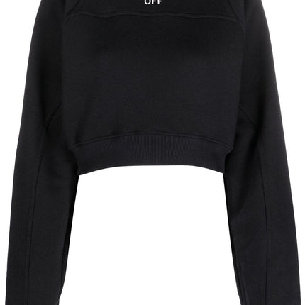 Off White Printed Crop Sweatshirt