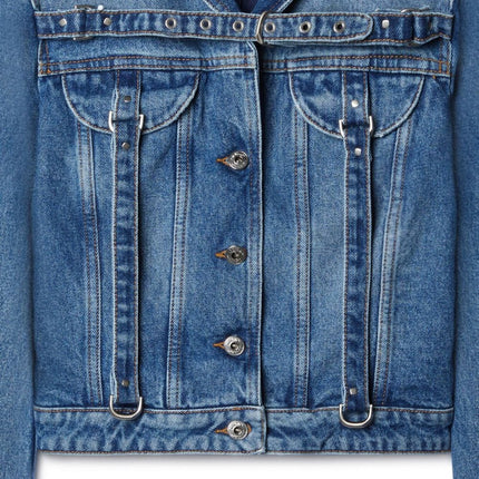 Off White Crop Denim Jacket With Belt