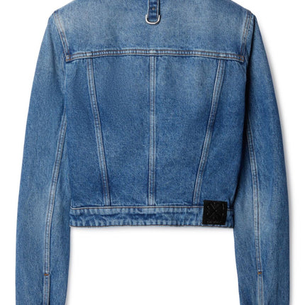 Off White Crop Denim Jacket With Belt