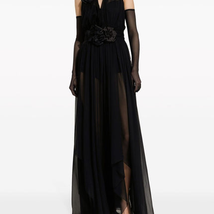 Dolce & Gabbana Long silk chiffon dress with floral appliqué