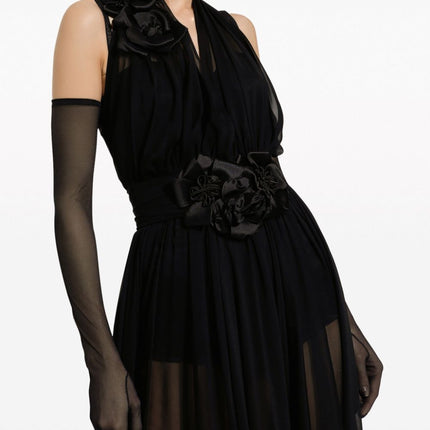 Dolce & Gabbana Long silk chiffon dress with floral appliqué