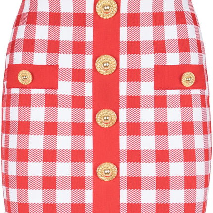 Balmain Gingham fine-knit miniskirt