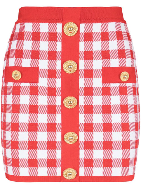 Balmain Gingham fine-knit miniskirt