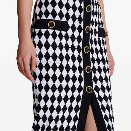 Balmain Diamond-intarsia knitted midi skirt