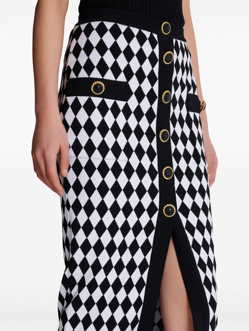 Balmain Diamond-intarsia knitted midi skirt