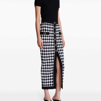 Balmain Diamond-intarsia knitted midi skirt