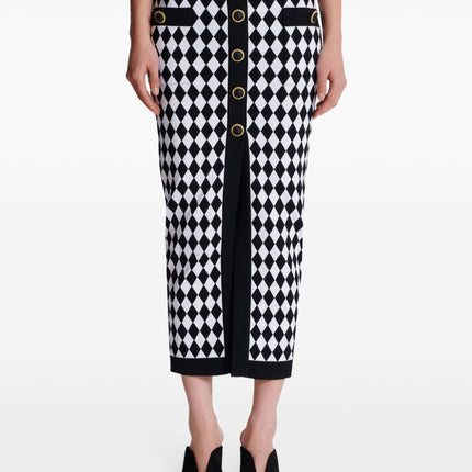 Balmain Diamond-intarsia knitted midi skirt