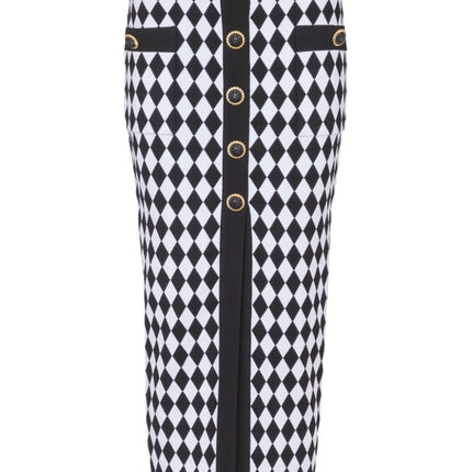 Balmain Diamond-intarsia knitted midi skirt