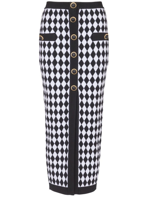 Balmain Diamond-intarsia knitted midi skirt