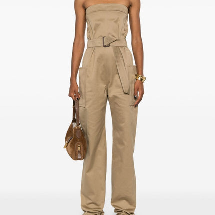 Saint Laurent strapless belted cotton jumpsuit