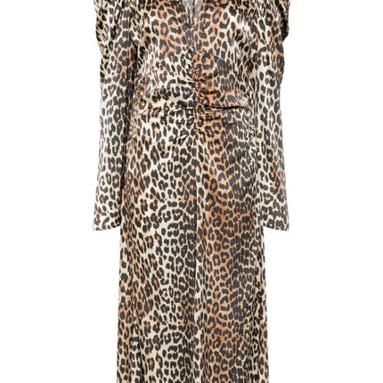 Ganni leopard-print Ruched Midi Dress