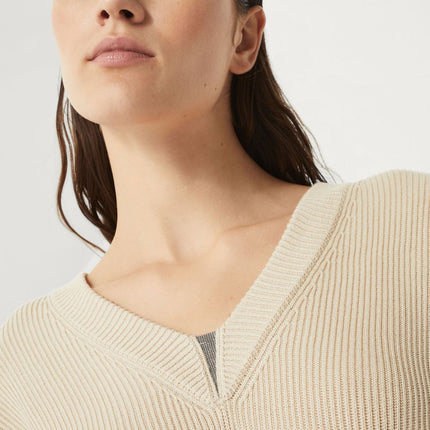 Brunello Cucinelli cotton english rib sweater with shiny detail