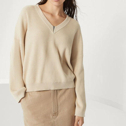 Brunello Cucinelli cotton english rib sweater with shiny detail