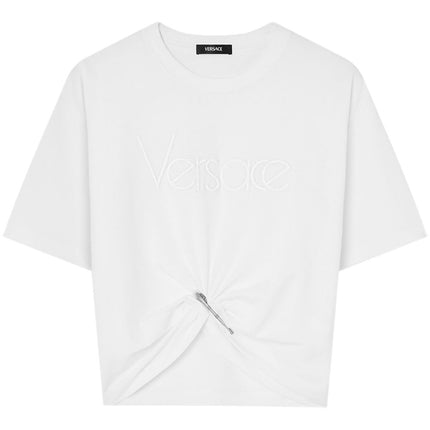 Versace logo-embroidered T-shirt in white