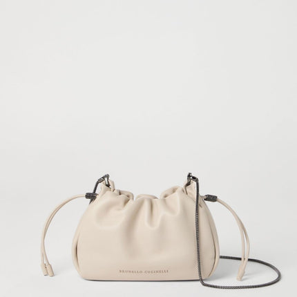 Brunello Cucinelli Bucket Mellow mini bag in Soft leather with Precious Chain