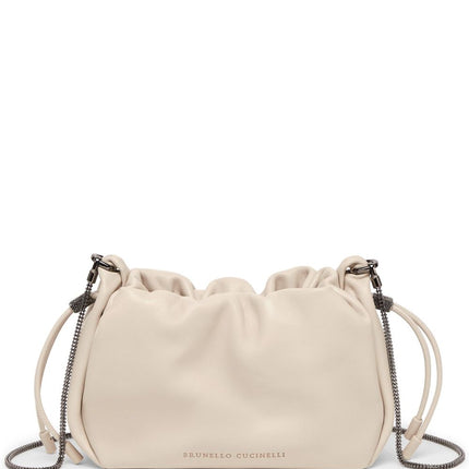 Brunello Cucinelli Bucket Mellow mini bag in Soft leather with Precious Chain