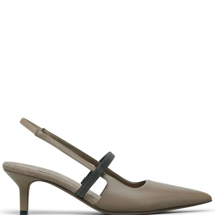 Brunello Cucinelli City Heels in Nappa Leather with Shiny Strap
