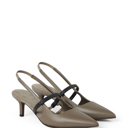 Brunello Cucinelli City Heels in Nappa Leather with Shiny Strap