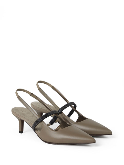 Brunello Cucinelli City Heels in Nappa Leather with Shiny Strap