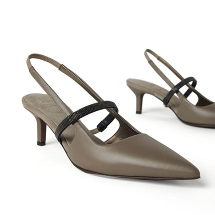 Brunello Cucinelli City Heels in Nappa Leather with Shiny Strap