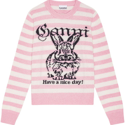 Ganni Striped Graphic Wool Bunny Jumper