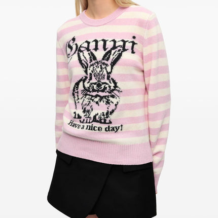 Ganni Striped Graphic Wool Bunny Jumper
