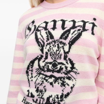 Ganni Striped Graphic Wool Bunny Jumper