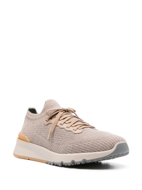 Brunello Cucinelli Runners in wool and semi-gloss calfskin