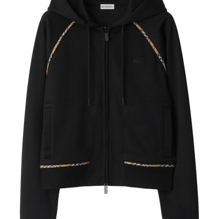 Burberry Cotton blend zip-up hoodie with check trim