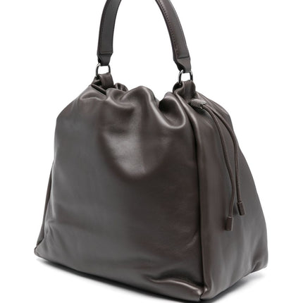 Brunello Cucinelli Mellow small bucket bag in soft leather with monili