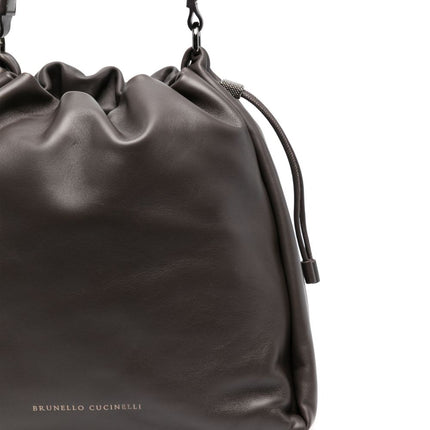 Brunello Cucinelli Mellow small bucket bag in soft leather with monili