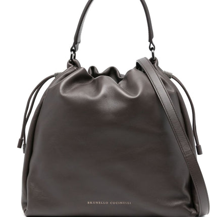 Brunello Cucinelli Mellow small bucket bag in soft leather with monili