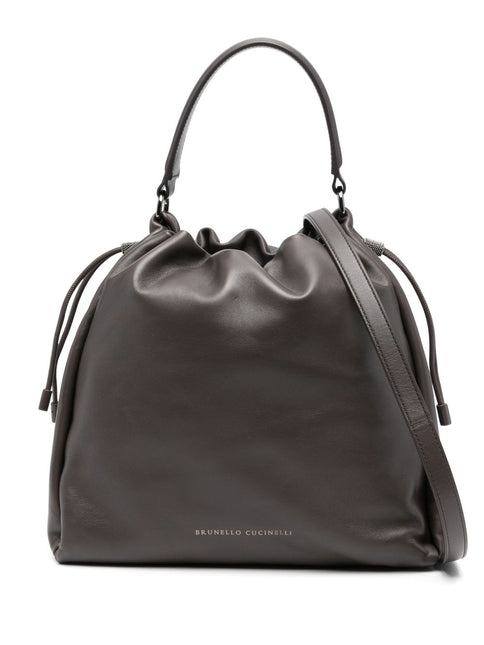 Brunello Cucinelli Mellow small bucket bag in soft leather with monili