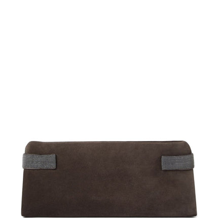 Brunello Cucinelli Essence pouch bag in suede with precious bands