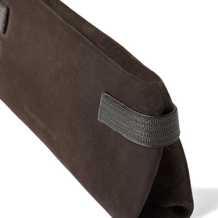 Brunello Cucinelli Essence pouch bag in suede with precious bands