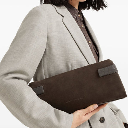 Brunello Cucinelli Essence pouch bag in suede with precious bands