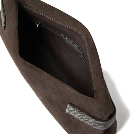 Brunello Cucinelli Essence pouch bag in suede with precious bands