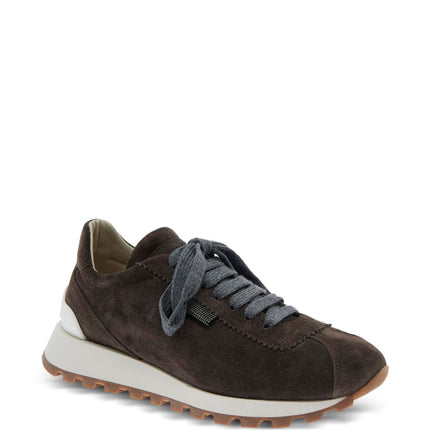 Brunello Cucinelli Suede runners with shiny tab