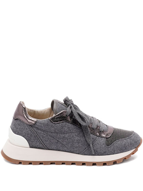 Brunello Cucinelli Virgin wool flannel and lamé calfskin runners
