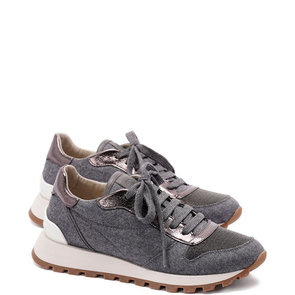 Brunello Cucinelli Virgin wool flannel and lamé calfskin runners