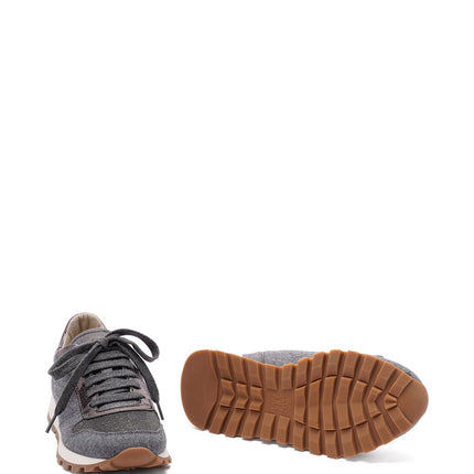 Brunello Cucinelli Virgin wool flannel and lamé calfskin runners