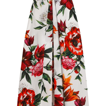 Dolce & Gabbana Flower-print pleated poplin skirt
