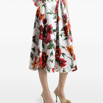 Dolce & Gabbana Flower-print pleated poplin skirt