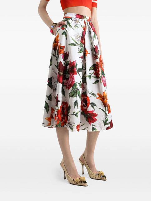 Dolce & Gabbana Flower-print pleated poplin skirt