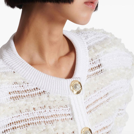 Balmain Long-sleeved tweed-effect knit cardigan