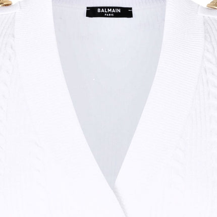 Balmain Button-Trim Cable-Knit Cardigan
