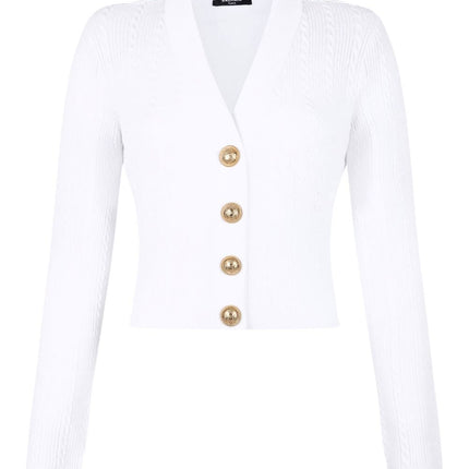 Balmain Button-Trim Cable-Knit Cardigan